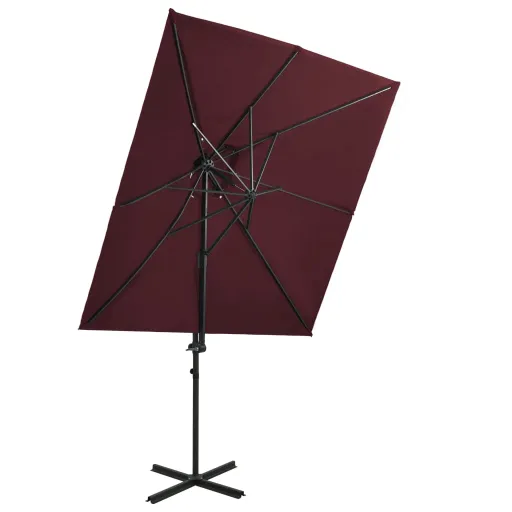 Sombrilla Jardín Voladiza Cubierta Doble Rojo Burdeos 250x250cm
