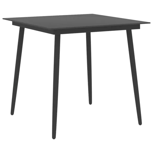 Mesa de Comedor Para Jardín Acero y Vidrio Negro 80x80x74 cm