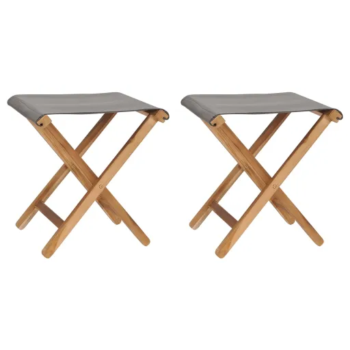 Sillas Plegables 2 Uds Madera Maciza de Teca y Tela Gris Oscuro