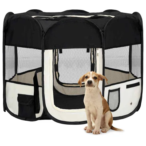 Parque de Perros Plegable Bolsa de Transporte Negro 90x90x58 cm