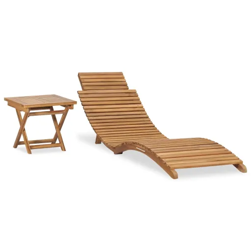 Tumbona Plegable Con Mesa de Madera Maciza de Teca