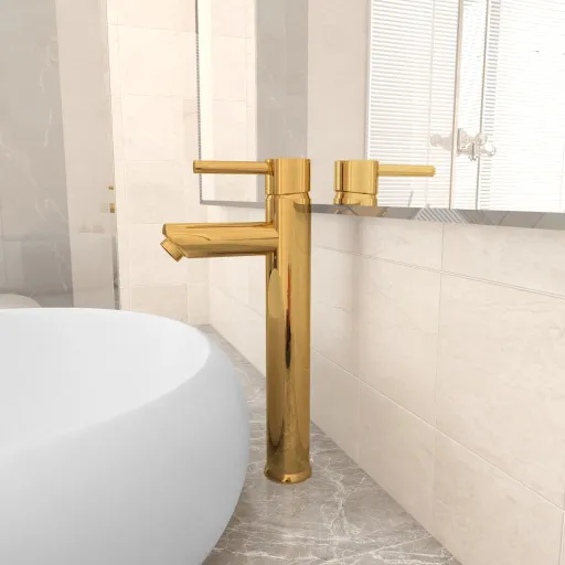 Grifo Mezclador de Cuarto de Baño Dorado 12x30 cm