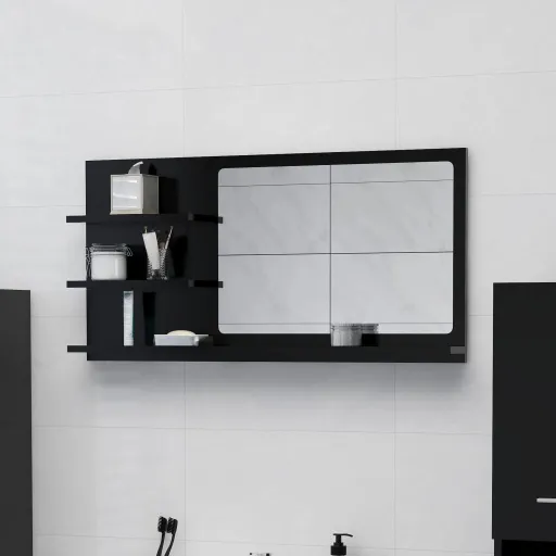 Espejo de Baño Madera Contrachapada Negro 90x10,5x45 cm