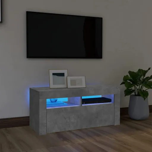 Mueble de TV Con Luces LED Gris Hormigón 90x35x40 cm