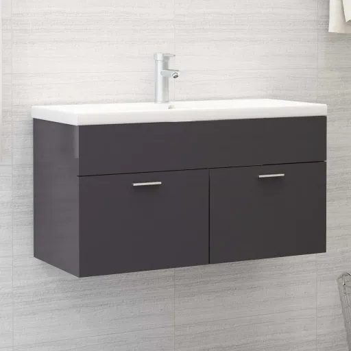 Mueble Con Lavabo Madera de Ingeniería Gris Brillante
