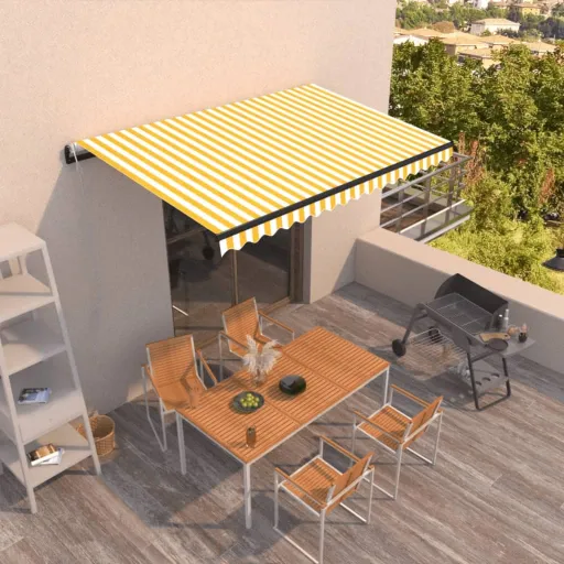 Toldo Retráctil Automático Amarillo y Blanco 450x300 cm
