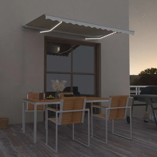 Toldo Manual Retráctil Con LED Crema 300x250 cm