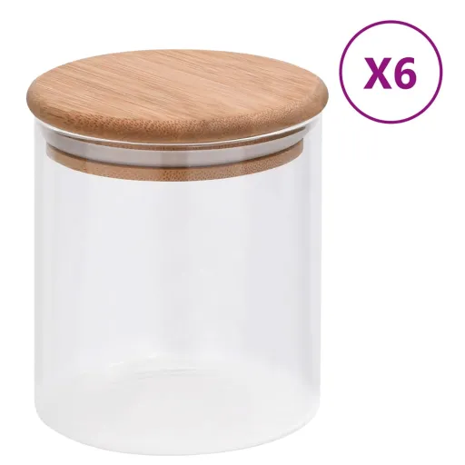 Tarros de Almacenaje Con Tapa de Bambú 6 Unidades 600 ml