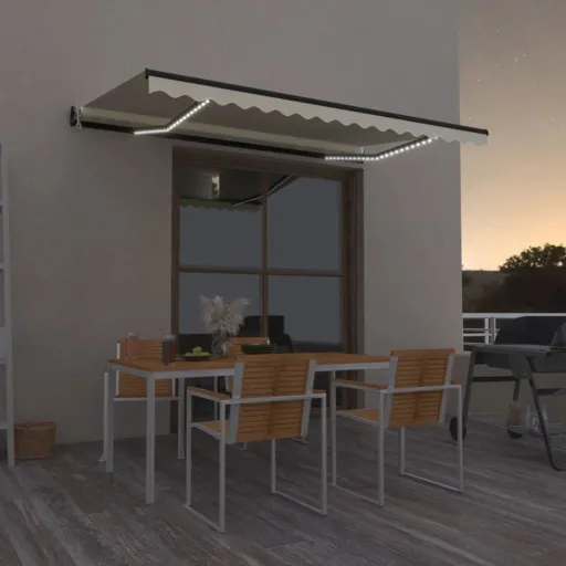 Toldo Automático Con LED Sensor de Viento Crema 450x350 cm