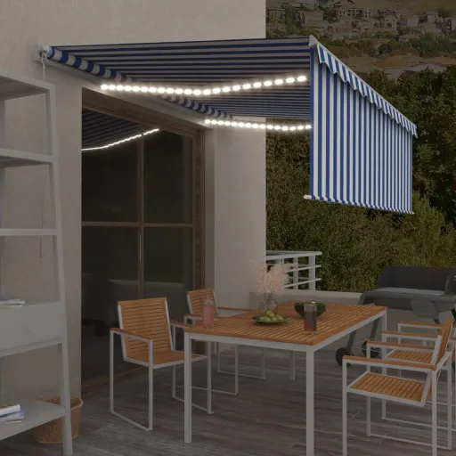 Toldo Retráctil Manual Con Persiana y LED Azul y Blanco 4x3 m