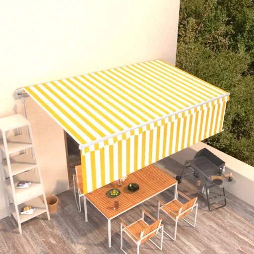 Toldo Automático Retráctil Con Persiana Amarillo y Blanco 5x3 m