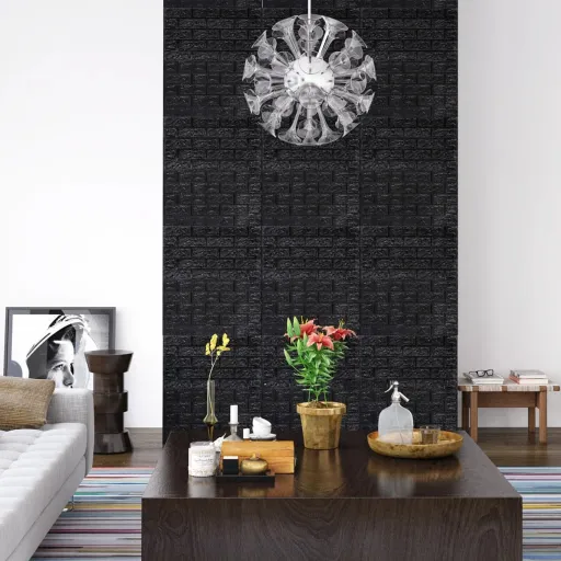 Papel Pintado Autoadhesivo Ladrillos 3D 10 Unidades Negro