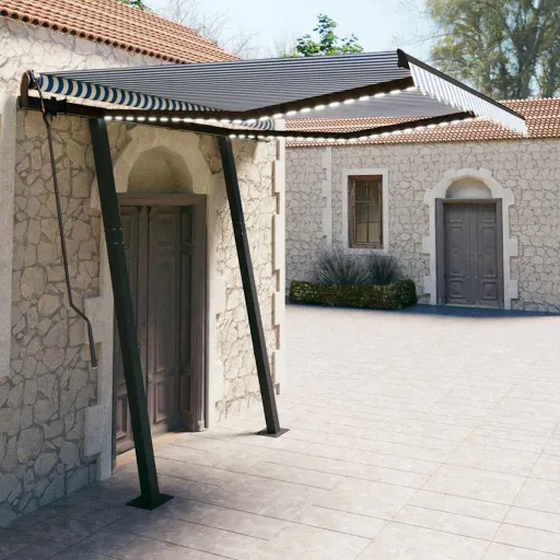 Toldo Manual Retráctil Con Luz LED Azul y Blanco 3x2,5 m
