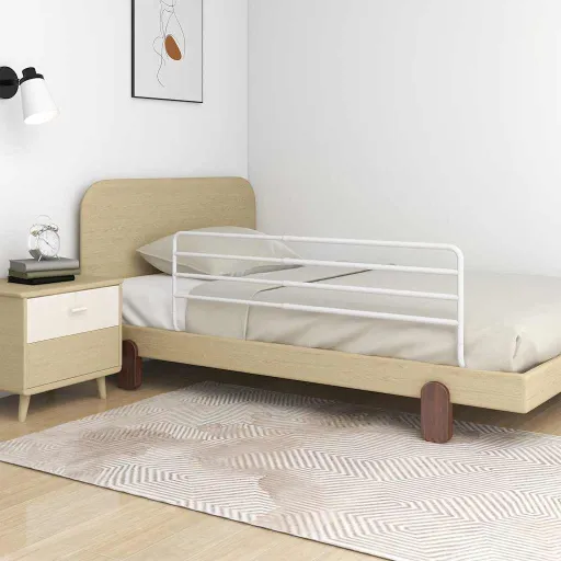 Barandilla de Seguridad Cama Niño Blanco Hierro (76-137)X55 cm