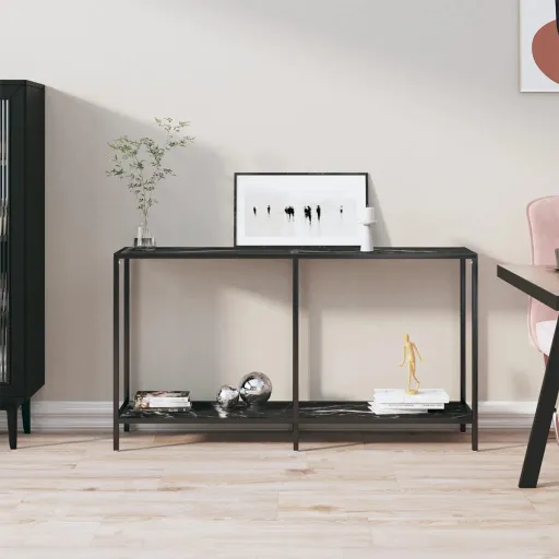 Mesa de Consola Vidrio Templado Negro 140x35x75,5 cm