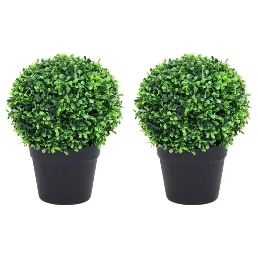 Plantas de Boj Artificial 2 Uds Forma Bola Maceta Verde 27 cm