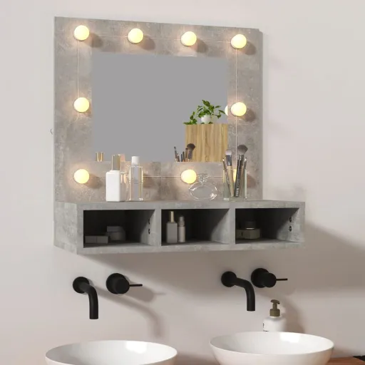 Mueble Con Espejo y Luces LED Gris Hormigón 60x31,5x62 cm