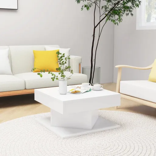 Mesa de Centro Madera Contrachapada Blanco 57x57x30 cm