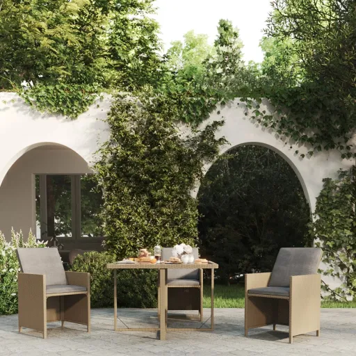 Mesa de Jardín Ratán Sintético y Vidrio Beige 109x107x74 cm
