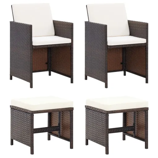 Conjunto de Silla de Jardín y Taburete 4 Piezas Ratán PE Negro