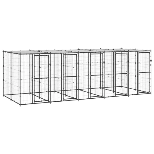 Perrera de Exterior de Acero Con Techo 12,1 m²