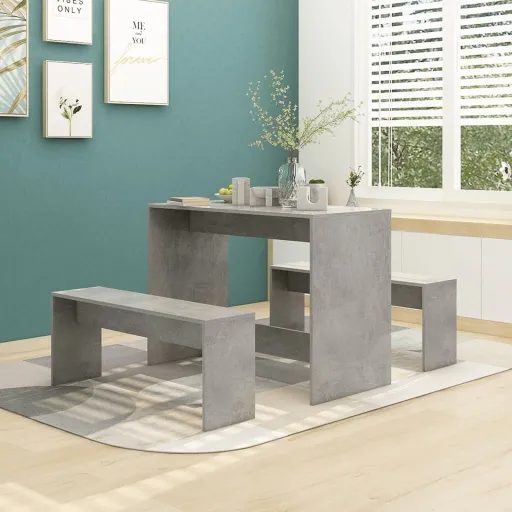 Juego de Comedor 3 Piezas Madera Contrachapada Gris Hormigón