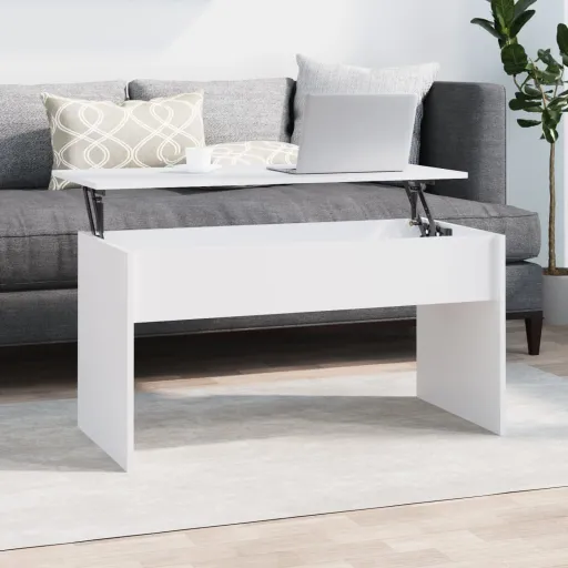 Mesa de Centro Madera Contrachapada Blanco 102x50,5x52,5x cm
