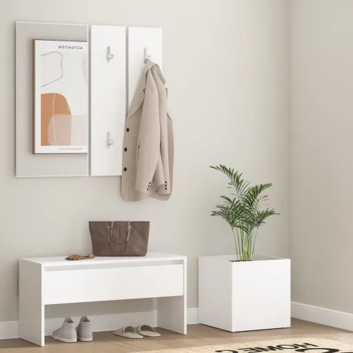 Juego de Muebles de Recibidor Madera Contrachapada Blanco