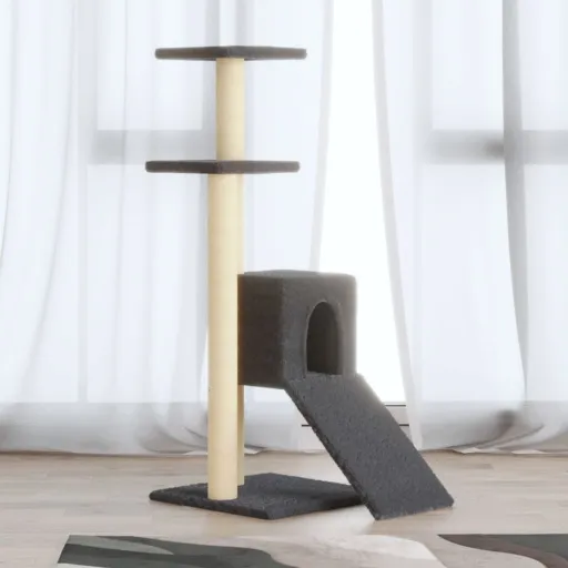 Rascador Para Gatos Con Postes de Sisal Gris Oscuro 92 cm