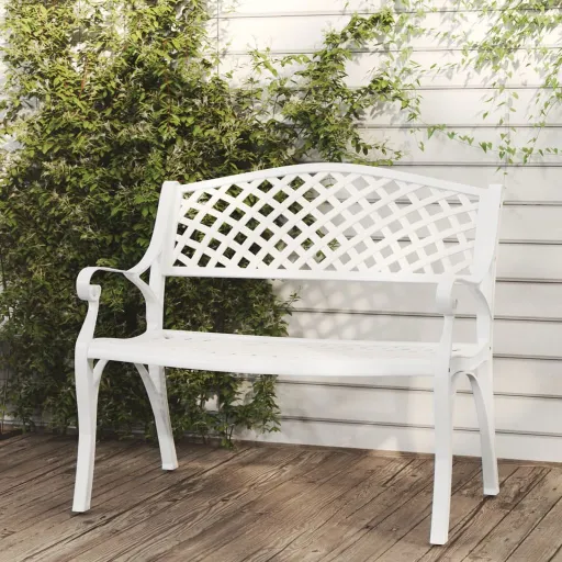Banco de Jardín de Aluminio Fundido Blanco 102 cm