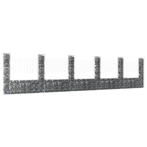Cesta de Gaviones Forma de U 6 Postes de Hierro 620x20x150 cm