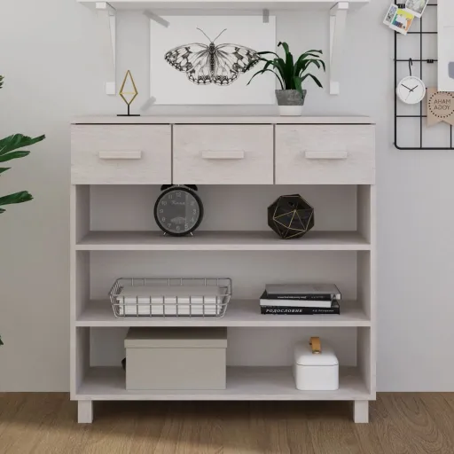 Mesa Consola HAMAR Madera Maciza de Pino Blanco 90x35x90 cm