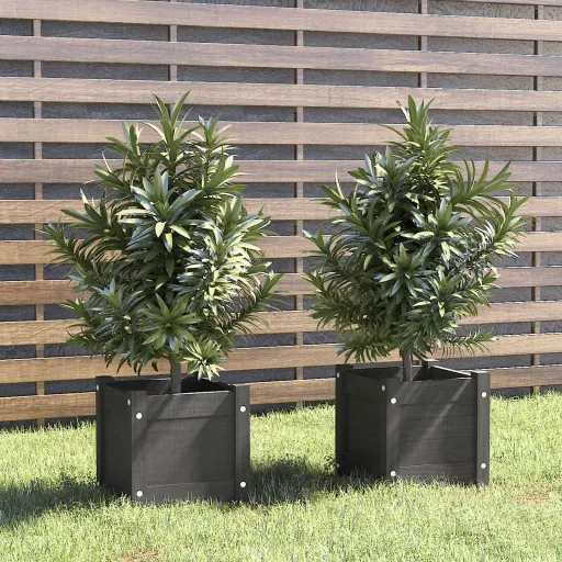 Jardineras 2 Uds Madera Maciza de Pino Gris 31x31x31 cm