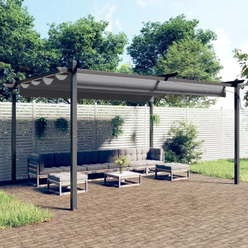 Cenador de Jardín Con Techo Retráctil Gris Antracita 4x3 m
