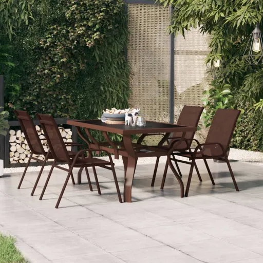 Mesa de Jardín Acero y Vidrio Marrón y Negro 140x70x70 cm