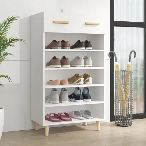 Mueble Zapatero de Madera Contrachapada Blanco 60x35x105 cm