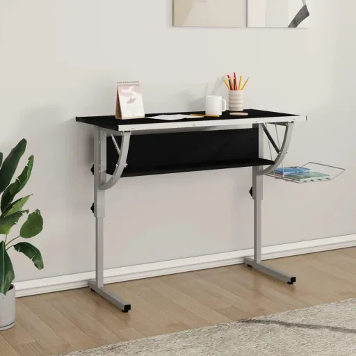 Mesa de Dibujo Madera y Acero Negro y Gris 110x53x(58-87) cm