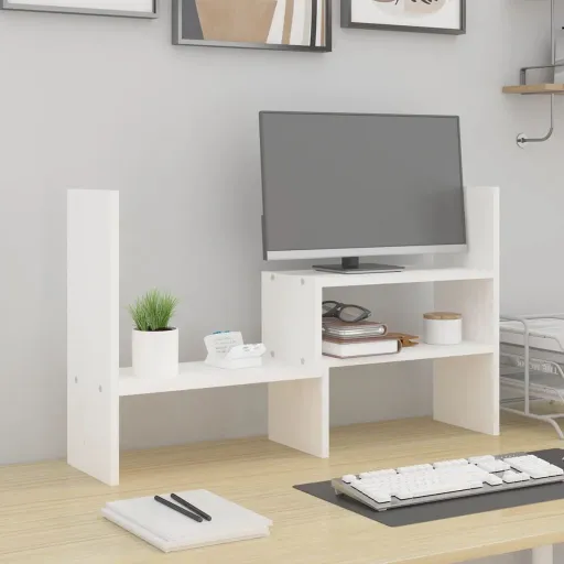 Soporte Para Monitor Madera Maciza Pino Blanco (39-72)X17x43 cm
