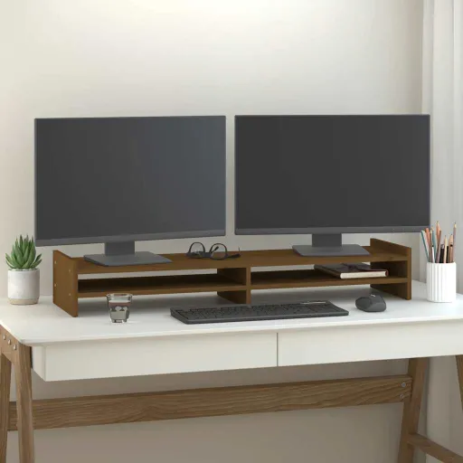 Soporte de Monitor Madera Maciza Pino Marrón Miel 100x27x15 cm