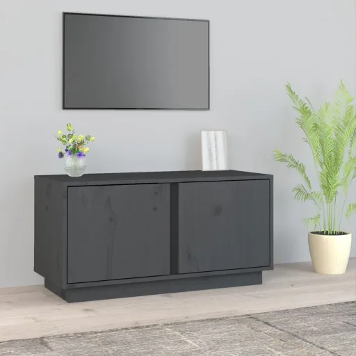 Mueble de TV Madera Maciza de Pino Gris 80x35x40,5 cm