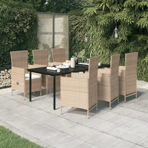 Juego de Comedor de Jardín 7 Piezas Con Cojines Beige