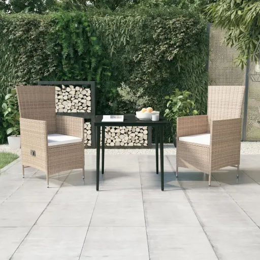 Juego de Comedor de Jardín 3 Piezas Con Cojines Beige
