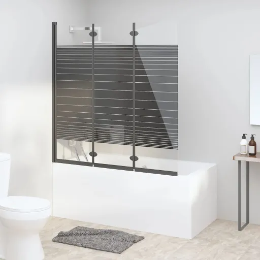 Mampara de Ducha Plegable de 3 Paneles ESG Negro 130x130 cm