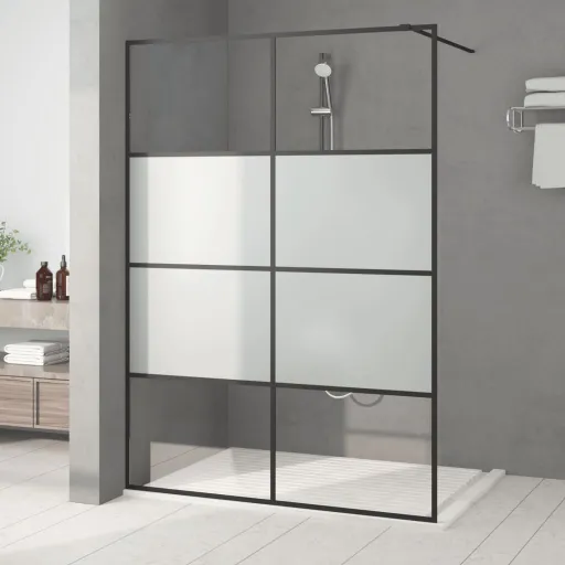 Mampara de Ducha Vidrio ESG Semiesmerilado Negro 140x195 cm