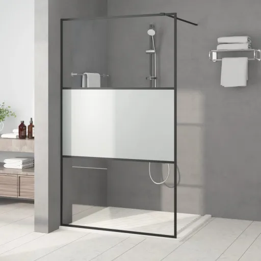 Mampara de Ducha Vidrio ESG Semiesmerilado Negro 115x195 cm