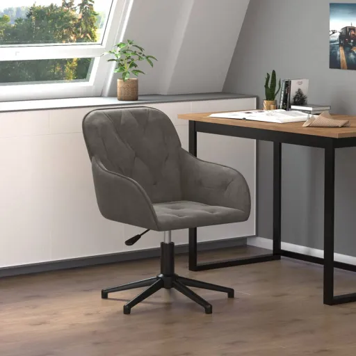 Silla de Oficina Giratoria de Terciopelo Gris Oscuro