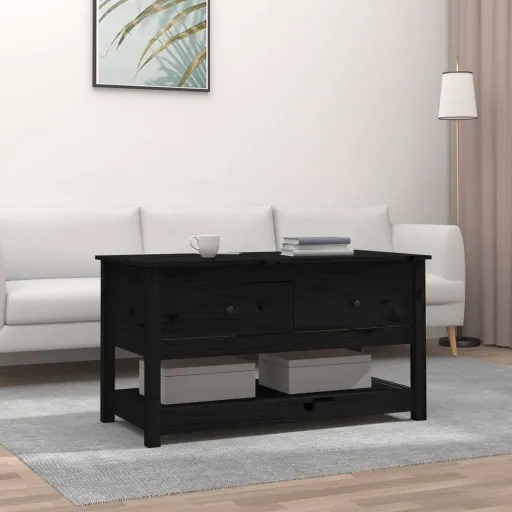 Mesa de Centro de Madera Maciza de Pino Negro 102x49x55 cm