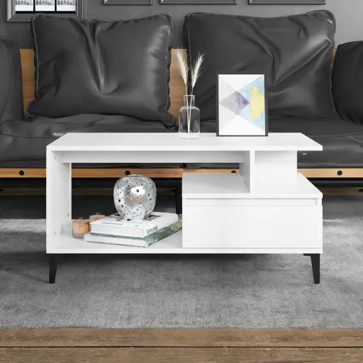 Mesa de Centro Madera Contrachapada Blanca 90x49x45 cm