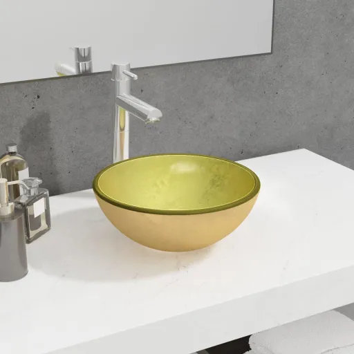 Lavabo de Vidrio Templado Dorado 30x12 cm