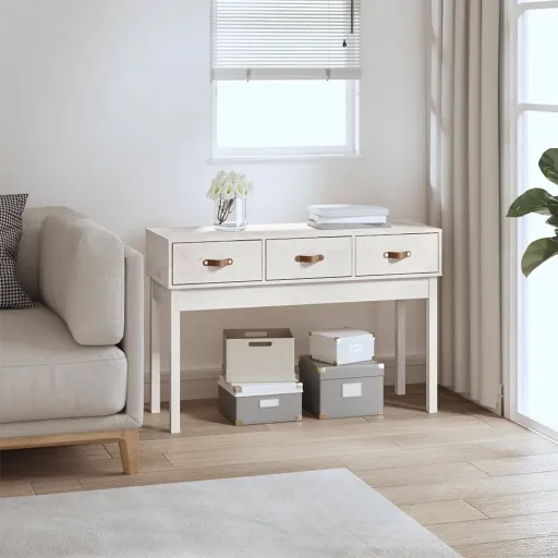 Mesa Consola de Madera Maciza de Pino Blanco 114x40x75 cm